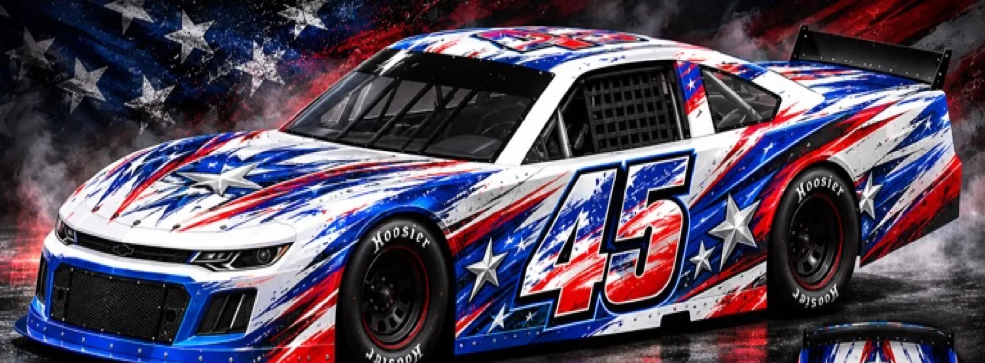 The red, white and blue CNR Racing #45 wrap design
